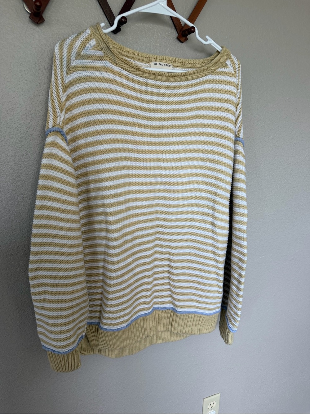 We The Free Cream & Light Yellow Striped Crewneck Sweater